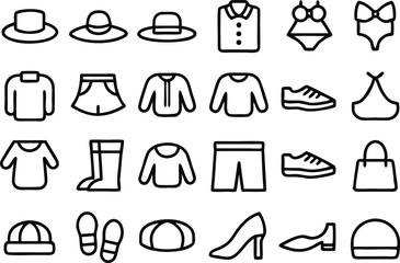 Collection of fashion accessory and clothing icons isolated on transparent background