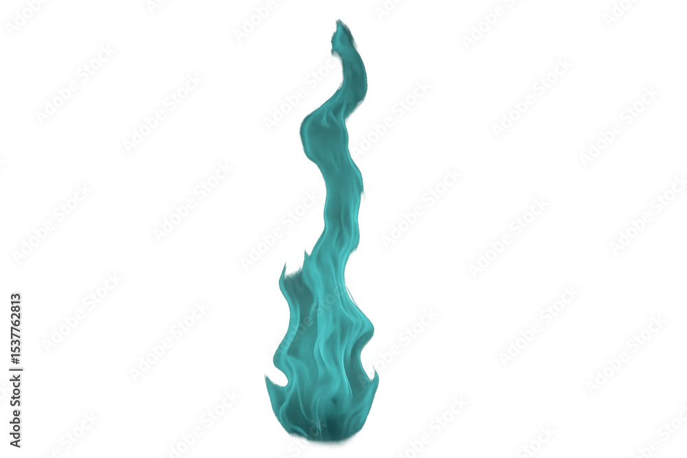 Poster vibrant turquoise flame rising vertically, casting ethereal glow through transparent backdrop, energ