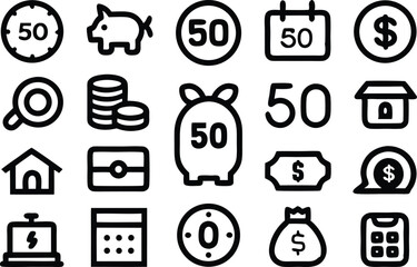 Fototapeta premium Financial icons grid outline icon set for business and finance applications isolated on transparent background