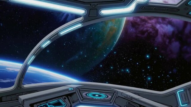 Spaceship Cockpit View During Earth Reentry