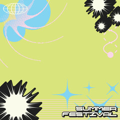 Summer Festival with Blasting Star, Bold Street Style Flat Decoration Background, Green