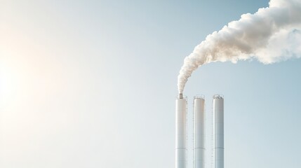 Controlling CO2 Emissions for a Low-Carbon Future, Industrial smokestacks releasing vapor against a clear sky.