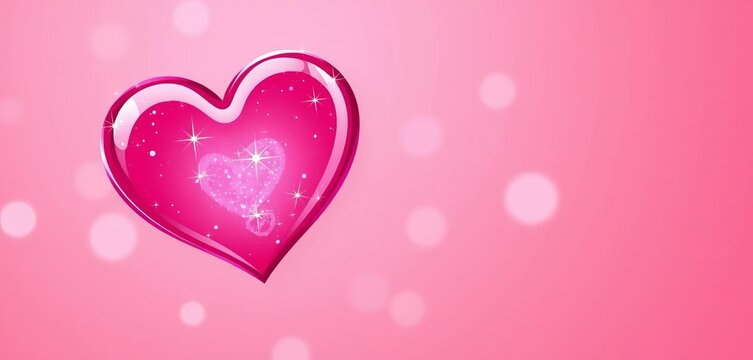 Shiny pink heart with sparkles, cute vector illustration for Mother's Day,  bright,  happy