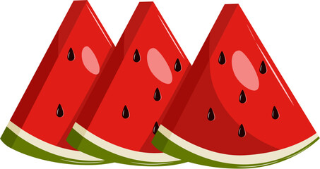 Watermelon Illustration, Three Slices of Watermelon