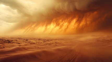 Massive sandstorm approaching the desert dunes