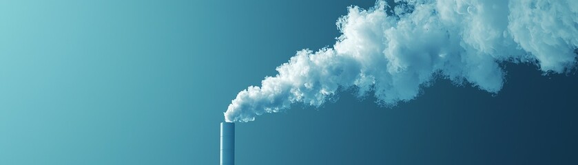 Fototapeta premium Controlling CO2 Emissions for a Low-Carbon Future, Factory smoke billowing into a clear blue sky, illustrating industrial emissions and environmental concerns.