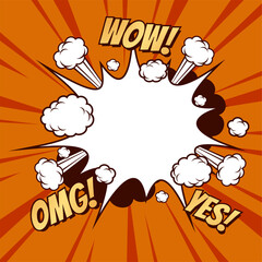 comic speech bubble cartoon lightning blast explode. Vector Illustration.