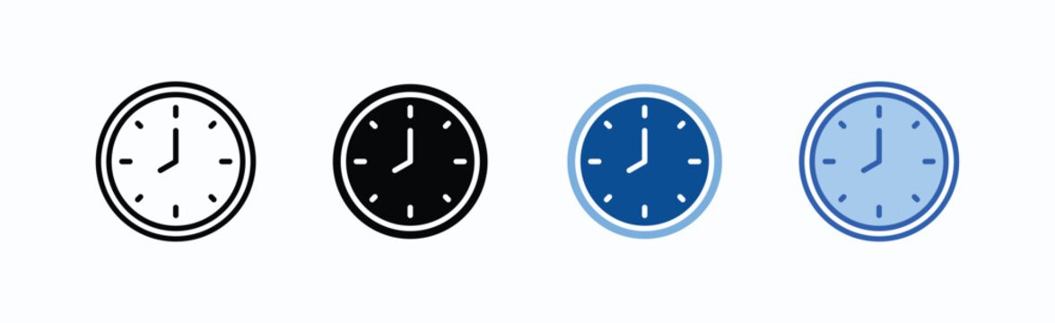 Clock icon sheet multiple style collection isolated vector