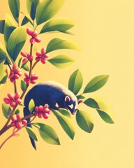 Asian Palm Civet on Coffee Plant Branch