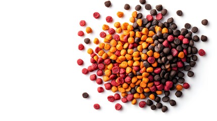 Pile of dry colorful food ingredients on a white background