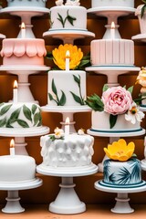 Assortment of Mini Cakes with Floral Decorations and Candles