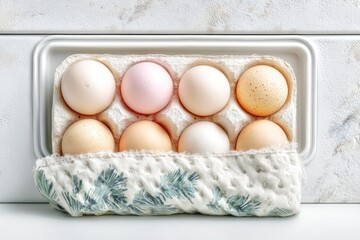 Assortment of Eggs in a Carton on White Background