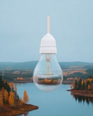 Autumnal Forest Reflected in a Hanging Lightbulb