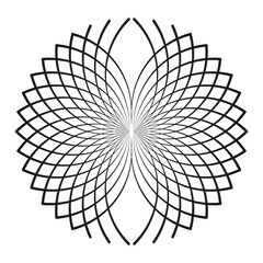 Obraz premium Petal shape illusion. Symmetrical black flower. Curved vector form. Abstract pattern icon.