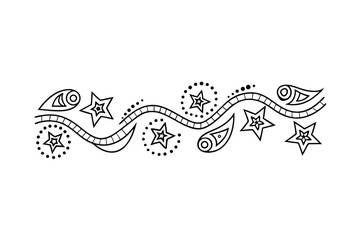 Abstract black and white decorative border with stars and paisley style elements