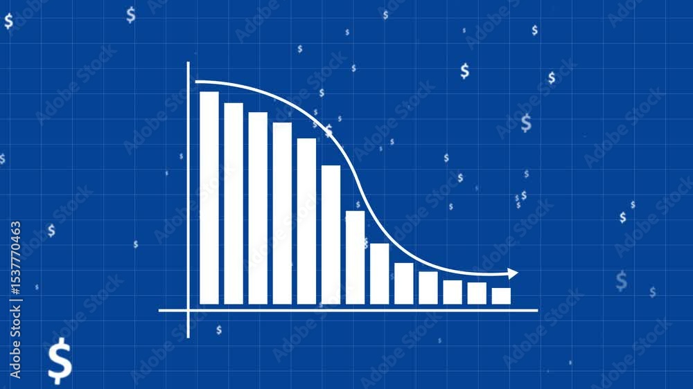 Poster technology business graph chart down concept. arrow down on graph sale symbols.business arrow moving