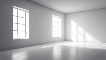 Fototapeta premium Serene all-white room with sunlight streaming through multiple windows