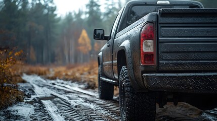 Fototapeta premium Rugged truck showcases tough textured bed liner on challenging terrain