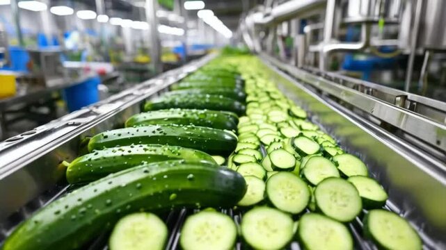 Streamlined cucumber washing system with integrated vegetable sorting conveyor for optimized processing. Concept Agricultural Technology, Food Processing Equipment.
