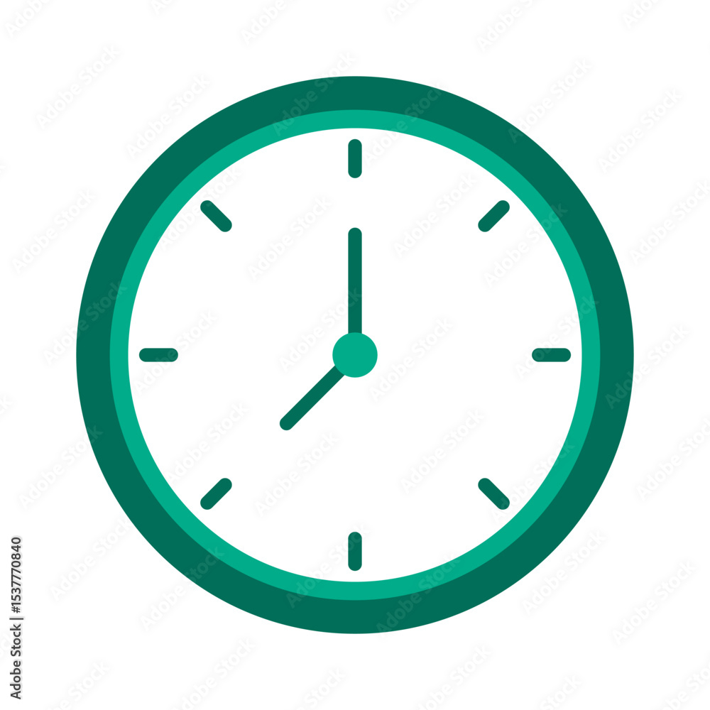 Poster minimalist clock face. green hand layout. simple timepiece vector. clean round shape.