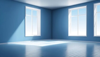 Serene blue room with natural light, an interior space for contemplation