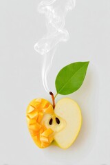 Abstract Surreal Image of a Cut Apple with Smoke