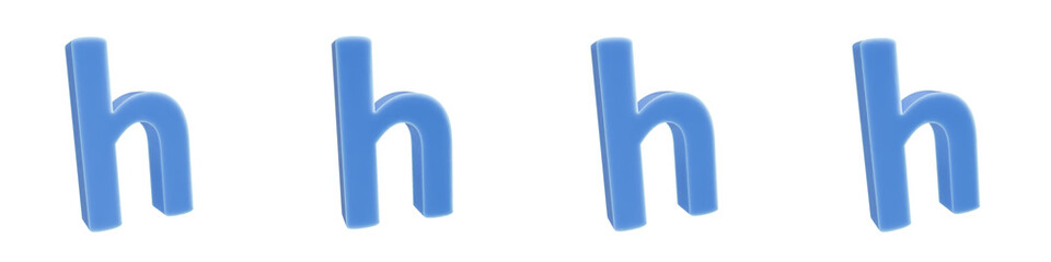 Set of 4 3d blue solid plastic of letter h shapes isolated on a transparent background. Lower case. 3d education elements for graphic design.