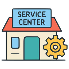 service center building workshop flat color vector illustration template design