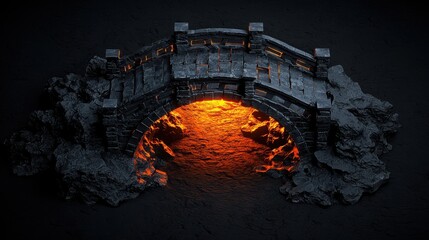 Fototapeta premium Optimistic Adventures Concept. Dark Fantasy Bridge Over Fiery Lava With Mythical Ambiance and Mystical Lighting Effects in a Unique Environment
