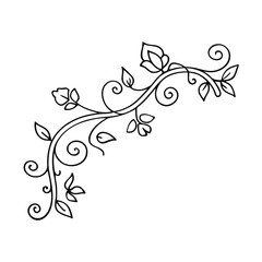 Elegant black and white floral border with leaves and swirls for decorative design