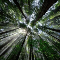 Obraz premium Lush forest canopy, looking up