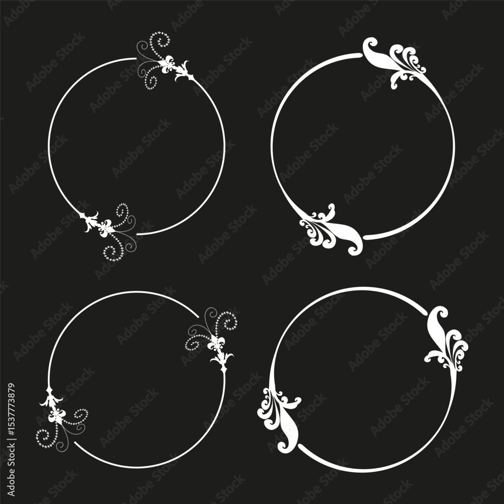 Aufkleber circular frames on black. abstract round borders. decorative vector elements. graphic design.
