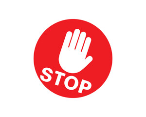 "Red Stop Sign with Hand Symbol and Text, Warning for Halt and Safety"