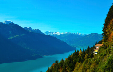 mountain landscape with lake and mountains