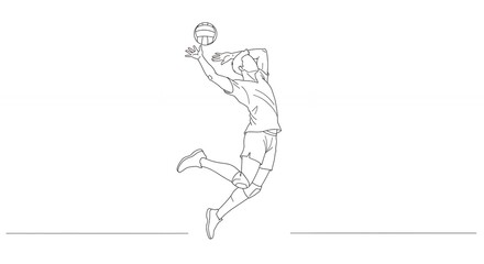 Fototapeta premium Line art volleyball player jumping to catch ball