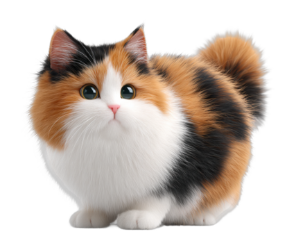 Playful calico cat posing in studio portrait indoor soft lighting charming expression cut out png