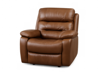 Modern brown leather recliner chair isolated on transparent background, perfect for relaxing at home
