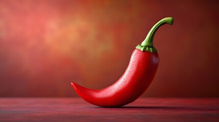 Vibrant red chili pepper with green stem