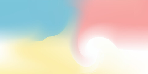 Fototapeta premium Abstract clear blue sky. Pastel rainbow. Light blue, pink and yellow color vector banner. Pastel gradient sky pattern. Blurred light fuzz colorful gradient background. Vector soft horizontal backdrop