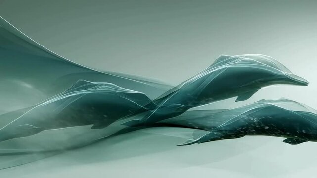 Abstract Teal Dolphins in Flowing Water
