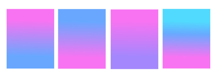 Set of 4 trendy gradient backgrounds of pink, blue, cyan and violet colors in soft transitions. For covers, wallpapers, posters, branding, social media and other projects. Vector, for web and print.