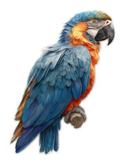 Obraz premium Colorful macaw parrot perched on a branch in a tropical environment wildlife cut out png