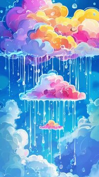 Whimsical Cloud with Dripping Rain Abstract Digital Art Illustration.