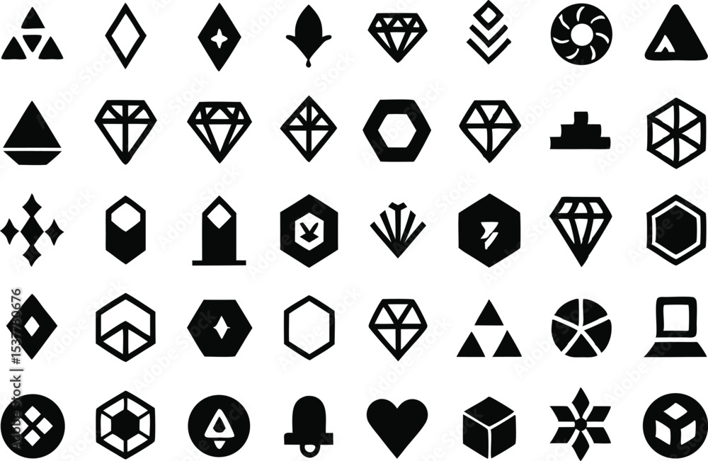 Poster geometric and mineral icon set for design projects isolated on transparent background
