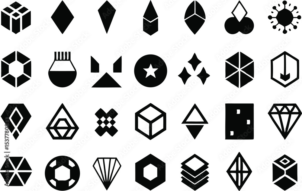 Poster geometric and mineral icon set for design projects isolated on transparent background