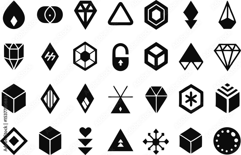 Aufkleber geometric and mineral icon set for design projects isolated on transparent background