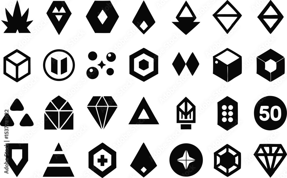 Aufkleber geometric and mineral icon set for design projects isolated on transparent background