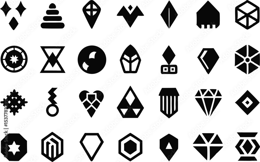 Poster geometric and mineral icon set for design projects isolated on transparent background