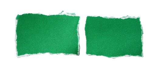 Pieces of torn or cut green paper, design elements isolated on transparent background.
