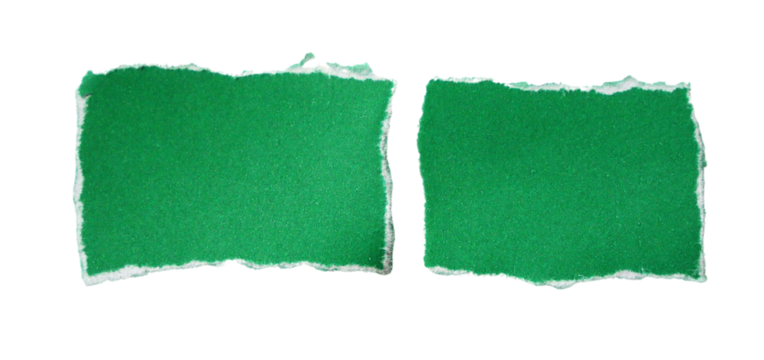 Pieces of torn or cut green paper, design elements isolated on transparent background.